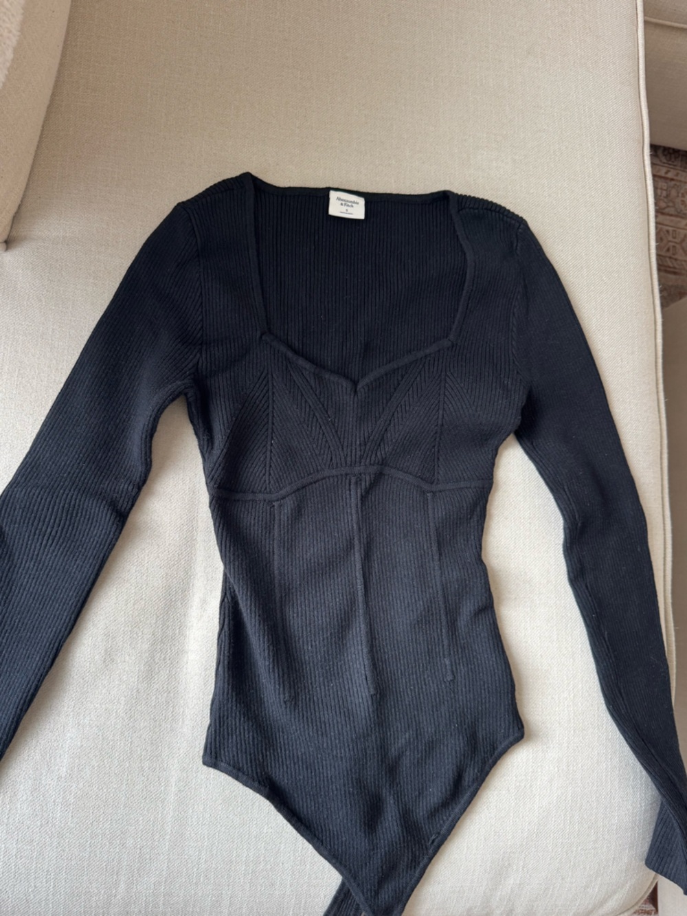 Abercrombie Black Ribbed Knit Long-Sleeve bodysuit sweater